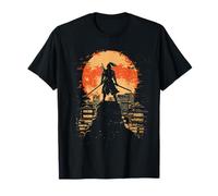 Samurai Japanese Art Vintage Warrior Shadow Sun Retro T-Shirt