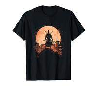 Samurai Japanese Art Vintage Warrior Shadow Sun Retro T-Shirt