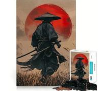 Samurai Japanese Moon Red 1000 Piece Jigsaw Puzzle for Teenagers Strong Logic Toy Serene Time Clear Edge Creative Gift (50x75cm)