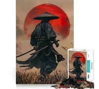 Samurai Japanese Moon Red 1000 Piece Jigsaws for Teenagers Puzzle Smart Game Group Play Image Assembly Wall Art Decor (38x52cm)