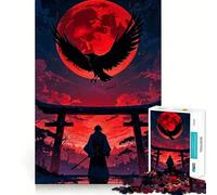 Samurai Japanese Moon Red Jigsaw Puzzle 1000 Piece for Teenagers Reason Skill Toy Relaxing Fun Exact Cut (38x52cm)