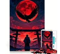Samurai Japanese Moon Red Jigsaw Puzzles for Adults1000 Piece Mind Game Toy Anxiety Relief Neat Cut Art Collectible (50x75cm)