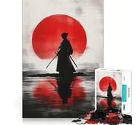 Samurai Japanese Red Moon 1000 Piece Jigsaw Puzzles for Adults Teenagers Recall Build Slow Enjoy Exact Cut Art Collectible (38x52cm)
