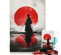 Samurai Japanese Red Moon Jigsaw Puzzle 1000 Piece for Adults Intellect Toy Soothing Fun Precise Cut (50x75cm)