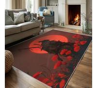Samurai Japanese Rugs for Entryway Washable, Moon Wild Floral Knight Chinese Design Small Area Rug Bedroom Decor, Non Slip Low Pile Soft Indoor Door Mat, 50 x 80 cm, FD7011