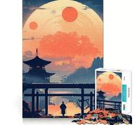 Samurai Japanese Sunset Jigsaw Puzzles for Adults1000 Pieces Improve Memory Relax Mind Sharp Edge Art Collection Piece (38x26cm)