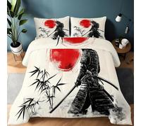 Samurai King Size Duvet 10.5 Tog Ink Wash Microfibre Coverless Duvet Suitable for All Seasons Comfortable Reversible Washable King Quilt with 2 Pillowcase YUe1637