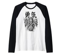 Samurai Kittens Cat Lover Kitten Courage Yarn Kanji Raglan Baseball Tee