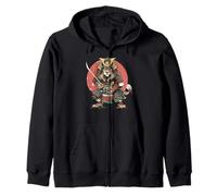 Samurai Lion Japanese Warrior Ukiyo-e Style Sunset Zip Hoodie