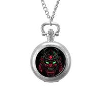 Samurai Mask Men's Pocket & Fob Watches Silent Ticking Quartz Alloy Chain Watch for Daily Use Silver-Style