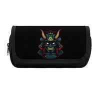 Samurai Mask Oni Devil Japanese Cute Double Pencil Case Large Capacity Portable Zippered Pen Pouch Bag for Office Unisex