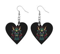 Samurai Mask Oni Devil Japanese Printed Wooden Earrings for Women Trendy Lightweight Charms Pendant Jewelry Star