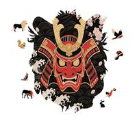 Samurai Mask Personalized Jigsaw Puzzles, 141 Pcs Wooden Jigsaw Puzzle Tiger Head Shape Puzzle Gift