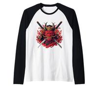 Samurai Masks Fierce Mask with Swords Raglan Baseball Tee