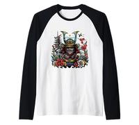 Samurai Masks Warrior Blossoms Sunset Raglan Baseball Tee