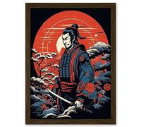 Samurai Master in Winter Sunset Landscape Rockabilly Americana 50s Artwork Framed A3 Wall Art Print