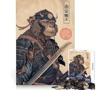Samurai Monkey 1000 Pieces Jigsaw Puzzles for Adults Memory Gain Calm Mind Design Assembly Creative Gift (38x52cm)