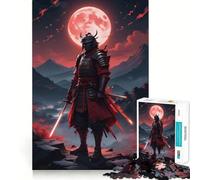 Samurai Moon Red Japan Jigsaw Puzzles for Adults1000 Piece Mind Game Toy Anxiety Relief Neat Cut Art Collectible (38x52cm)