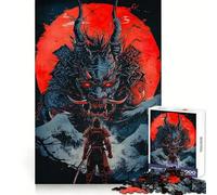 Samurai Moon Red Japanese 1000 Pieces Jigsaw Puzzles for Teenagers Strong Logic Toy Family Time Clear Edge Warm Surprise (38x52cm)