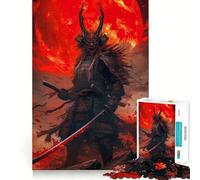 Samurai Moon Red Japanese Jigsaw Puzzle for Teenagers 1000 Pieces Boost Recall Tension Relief Tight Edge Fine Art Piece (38x26cm)
