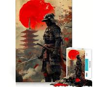 Samurai Moon Red Japanese Jigsaw Puzzles 1000 Pieces for Adults Memory Gain Anxiety Relief Design Assembly Artistic Gift (38x26cm)