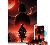 Samurai Moon Red Jigsaw Puzzle for Teenagers 1000 Pieces Boost Recall Tension Relief Tight Edge Fine Art Piece (38x52cm)