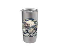 Samurai Ninja Cat vs Dragon Monster Great Wave Japanese Art Stainless Steel Insulated Tumbler