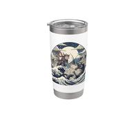 Samurai Ninja Cat vs Dragon Monster Great Wave Japanese Art Stainless Steel Insulated Tumbler