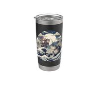 Samurai Ninja Cat vs Dragon Monster Great Wave Japanese Art Stainless Steel Insulated Tumbler