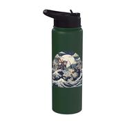 Samurai Ninja Cat vs Dragon Monster Great Wave Japanese Art Stainless Steel Insulated Water Bottle