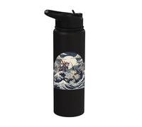 Samurai Ninja Cat vs Dragon Monster Great Wave Japanese Art Stainless Steel Insulated Water Bottle