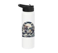 Samurai Ninja Cat vs Dragon Monster Great Wave Japanese Art Stainless Steel Insulated Water Bottle
