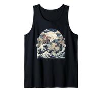 Samurai Ninja Cat vs Dragon Monster Great Wave Japanese Art Tank Top