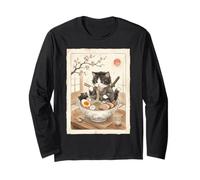Samurai Ninja Cute Cat Ramen Bowl Japanese Watercolor Japan Long Sleeve T-Shirt
