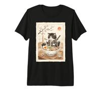 Samurai Ninja Cute Cat Ramen Bowl Japanese Watercolor Japan Premium T-Shirt