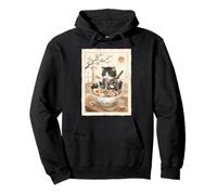 Samurai Ninja Cute Cat Ramen Bowl Japanese Watercolor Japan Pullover Hoodie