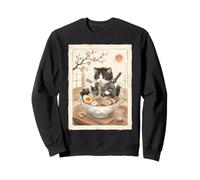 Samurai Ninja Cute Cat Ramen Bowl Japanese Watercolor Japan Sweatshirt