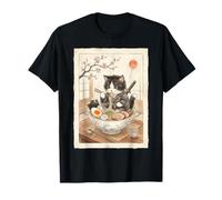 Samurai Ninja Cute Cat Ramen Bowl Japanese Watercolor Japan T-Shirt