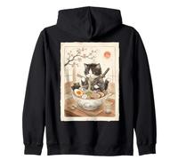 Samurai Ninja Cute Cat Ramen Bowl Japanese Watercolor Japan Zip Hoodie
