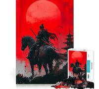Samurai on Horseback Under Red Moon 1000 Piece Jigsaw Puzzles for Teenagers Jigsaw Wise Think Toy Relax Time Clear Cut Festival Gift (38x26cm)
