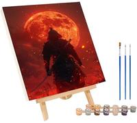 Samurai Paint by Numbers for Adults with Frame, Sun Paint by Numbers Kits, DIY Color Acrylic Pigment Drawing Crafts with Paints and Brushes, Hobbies for Adults Women, Home Wall Decor 12x16in D-1267