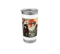 Samurai Panda UFO Alien Invasion Japanese Ukiyo-e Stainless Steel Insulated Tumbler