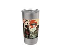Samurai Panda UFO Alien Invasion Japanese Ukiyo-e Stainless Steel Insulated Tumbler