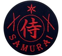 Samurai Patch Biker Applique Embroidered Iron On Sew On Emblem, Red & Black