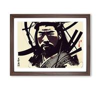 Samurai Portrait Framed Print | A3 Walnut Framed Wall Art | Ready to Hang | Modern Nature Picture | Living Room Bedroom Lounge Office