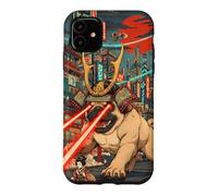 Samurai Pug Giant Kaiju Laser Eyes Cyberpunk Japanese Art Case for iPhone 11