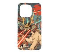 Samurai Pug Giant Kaiju Laser Eyes Cyberpunk Japanese Art Case for iPhone 15 Pro
