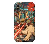 Samurai Pug Giant Kaiju Laser Eyes Cyberpunk Japanese Art Case for iPhone X/XS