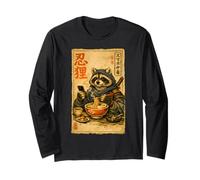Samurai Raccoon Eating Ramen Scroll Phone Ninja Raccoon Long Sleeve T-Shirt