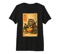 Samurai Raccoon Eating Ramen Scroll Phone Ninja Raccoon Premium T-Shirt